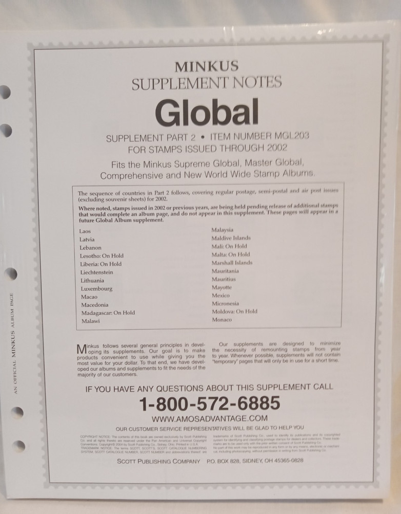 Minkus Global Supplement Part 2 for 2002 Stamps New in Shrink Wrap See Photo & D