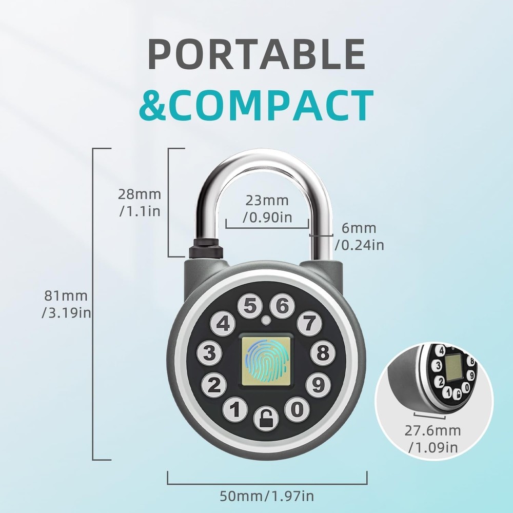 Fingerprint Padlock,Bluetooth Pad Locks with Code, Water Resistant Smart