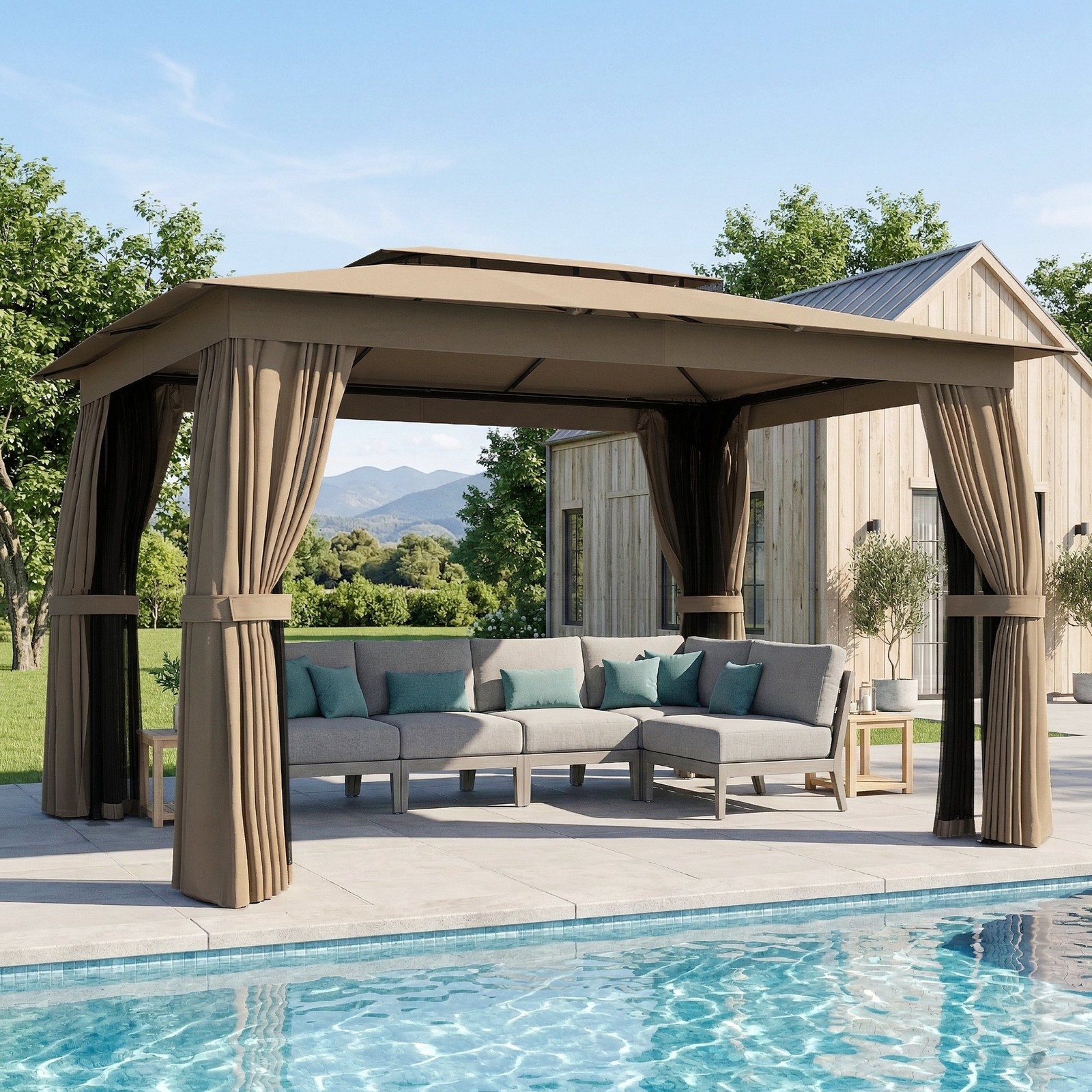 10' x 12' Outdoor Patio Gazebo, Double Roof Gazebo Canopy Shelter