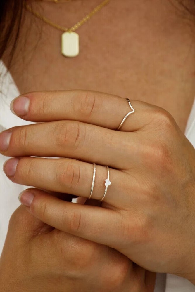 Solid 925 Silver Dainty Heart Ring Handmade Minimalist Tiny Ring All Size SR251