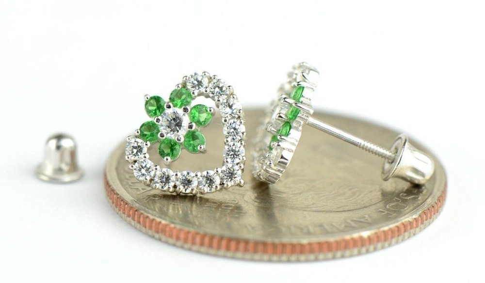 14K White Gold CZ Heart Shape Stud Earrings