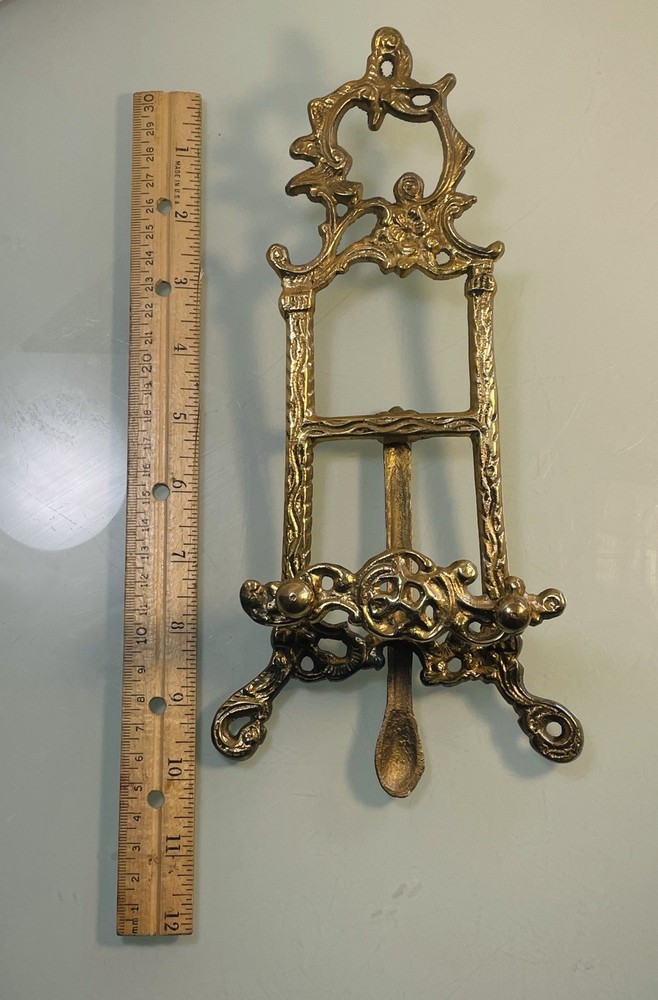 Ornate Brass Tabletop Easel, Victorian Bible Stand, Rococo Scrollwork Display