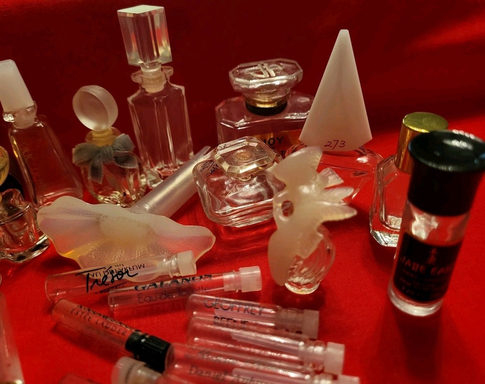 Large Lot 17 Empty Miniature Perfume Bottles and 10 Empty Sample Tubes