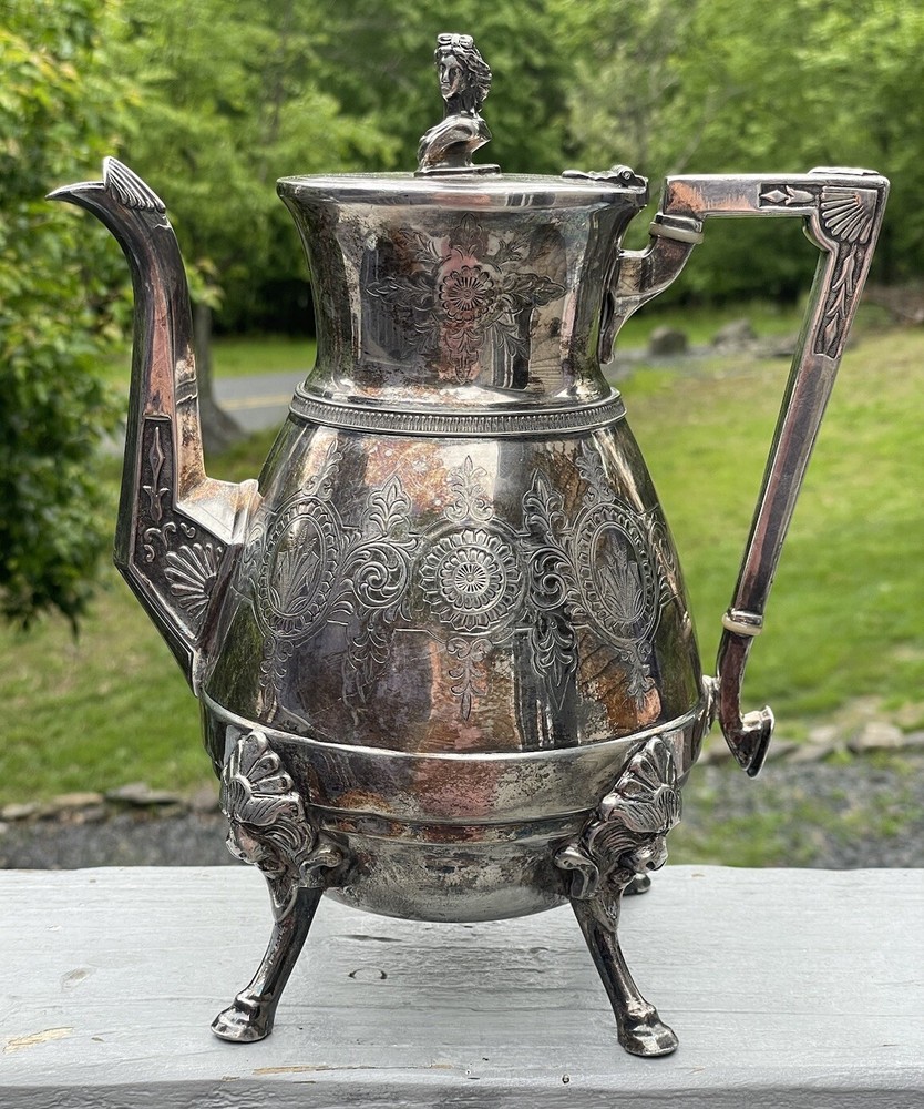 Antique Silverplate Webster Mfg. Co. Teapot Neoclassical Art Deco Figural Bust