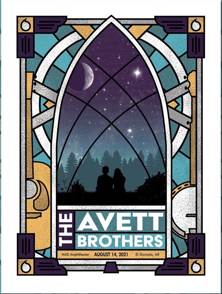 Avett Brothers Poster MAD Amphitheatre El Dorado, AR 8/14/21 Starch Rain Variant