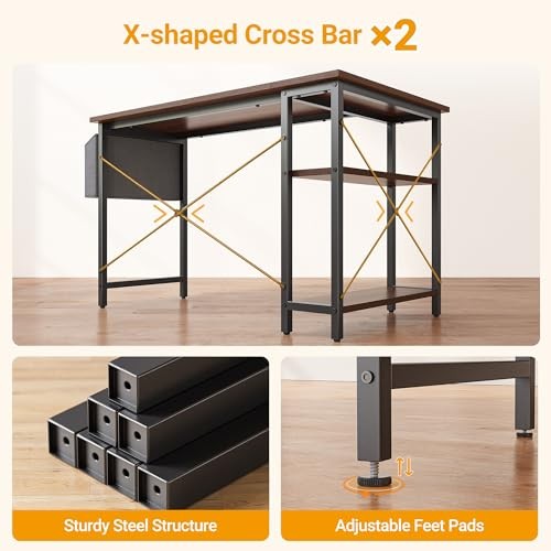 L Shaped Desk, 55" Computer Table with Reversible Storage 55 inch Brown