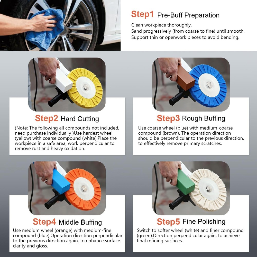 4-Piece Airway Buffing Wheel Kit for Angle Grinders - 8" Diameter, Multi-Color