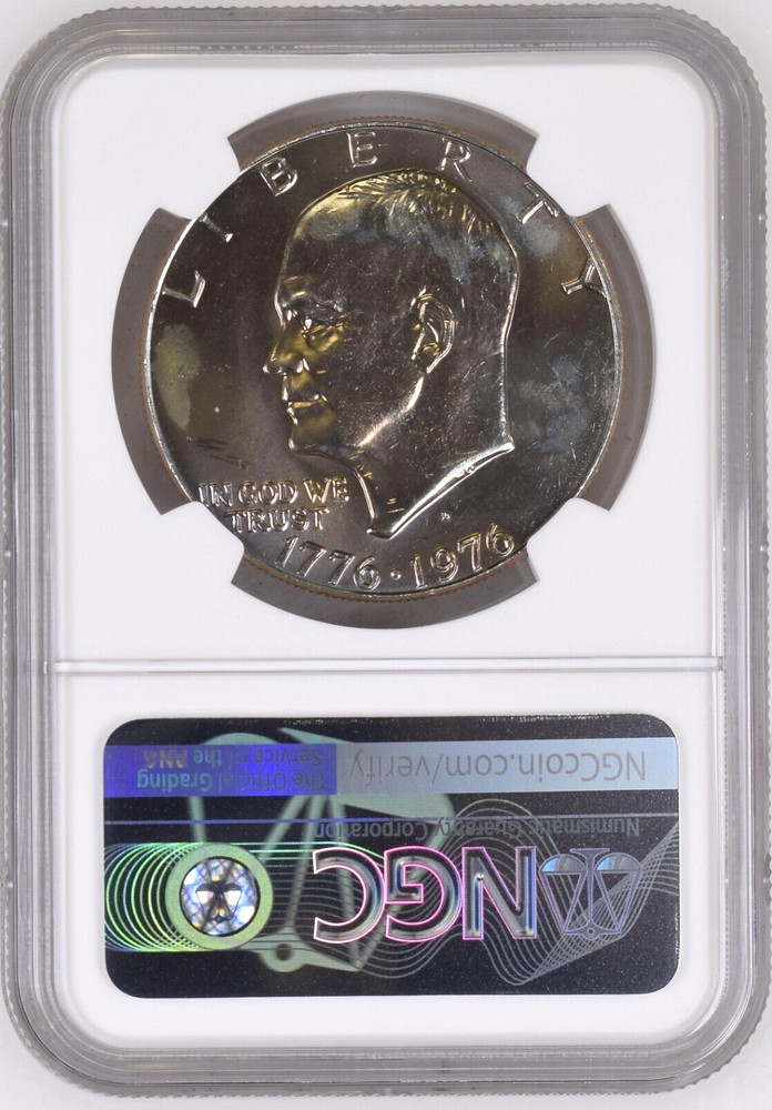 1976 D Eisenhower Dollar IKE NGC MS 64 Reverse Struck Thru Mint Error Through