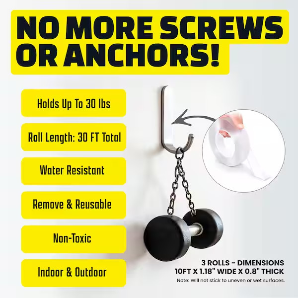 Alien Tape 10 ft. Multi-Surface Tape Reusable Double Sided , 3-Pack