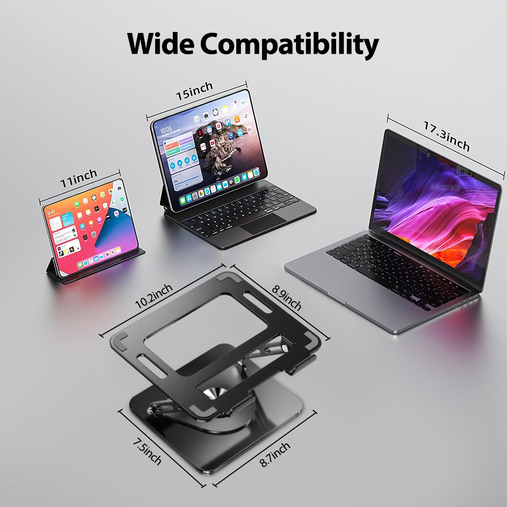 Ergonomic Laptop Riser Holder Stand Foldable Adjustable w/ 360° Rotating Bracket
