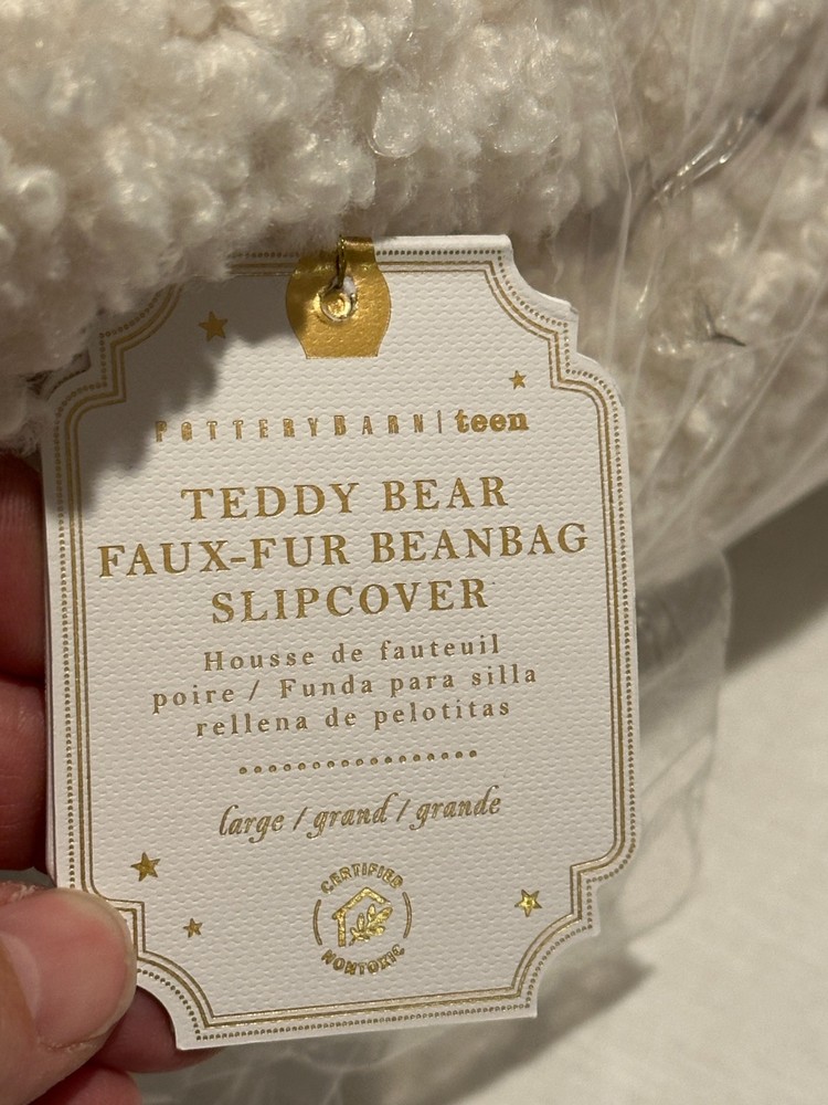 Pottery Barn Teen Teddy Bear Faux Fur Bean Bag Slipcover Only Lg Ivory NEW $169