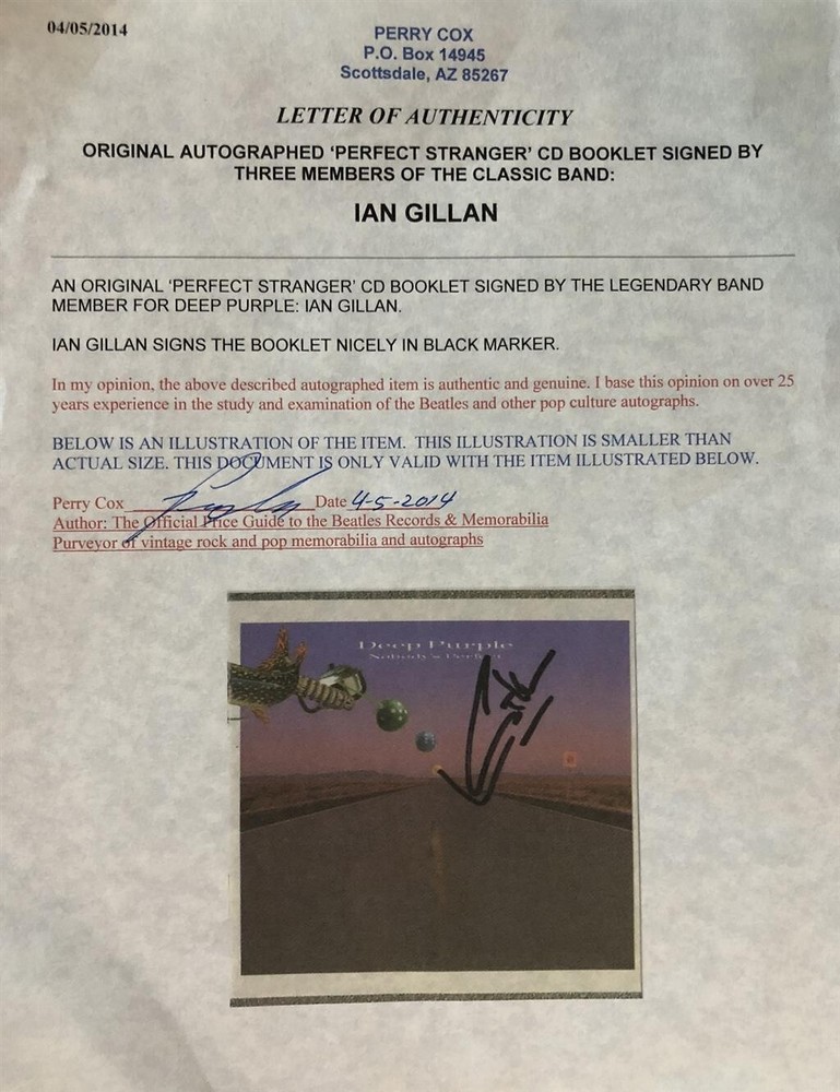 Ian Gillan- Signed CD Insert w/ CD And 2 COA "Deep Purple"