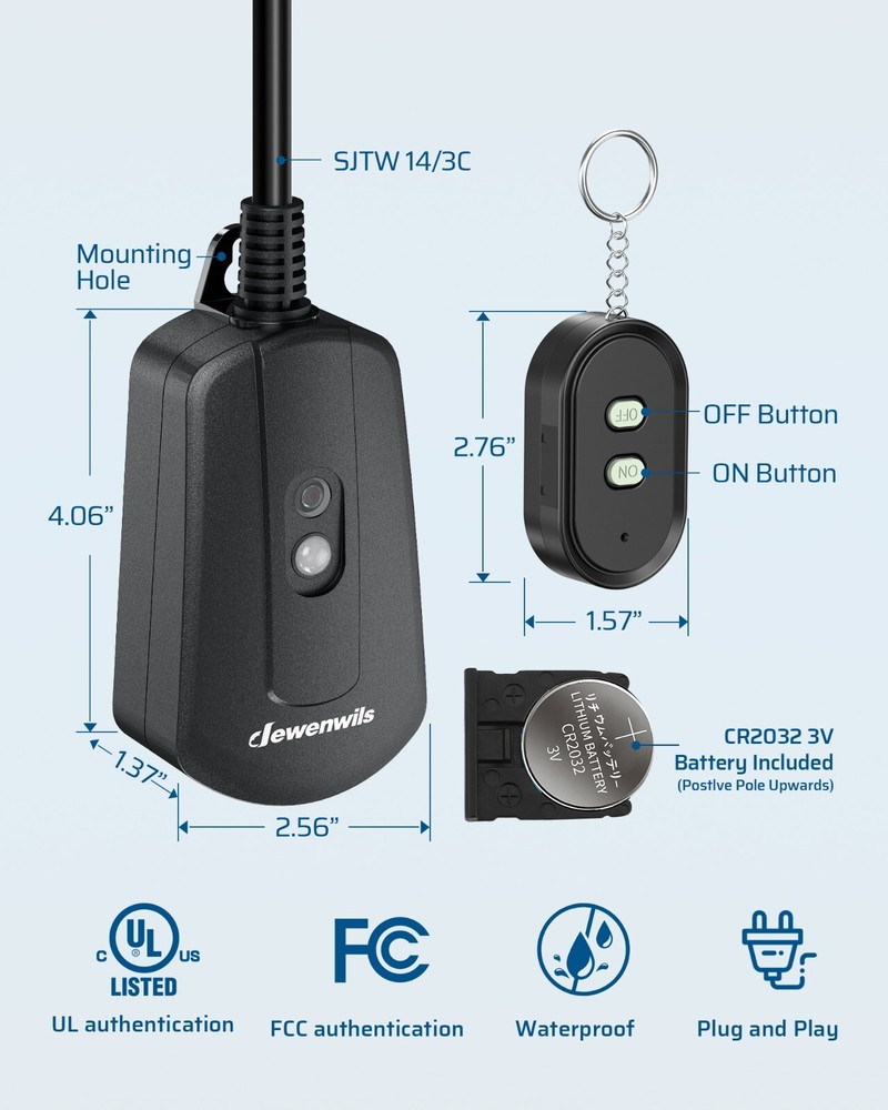 DEWENWILS Outdoor Wireless Remote Control Outlet Switch Plug In 100 FT