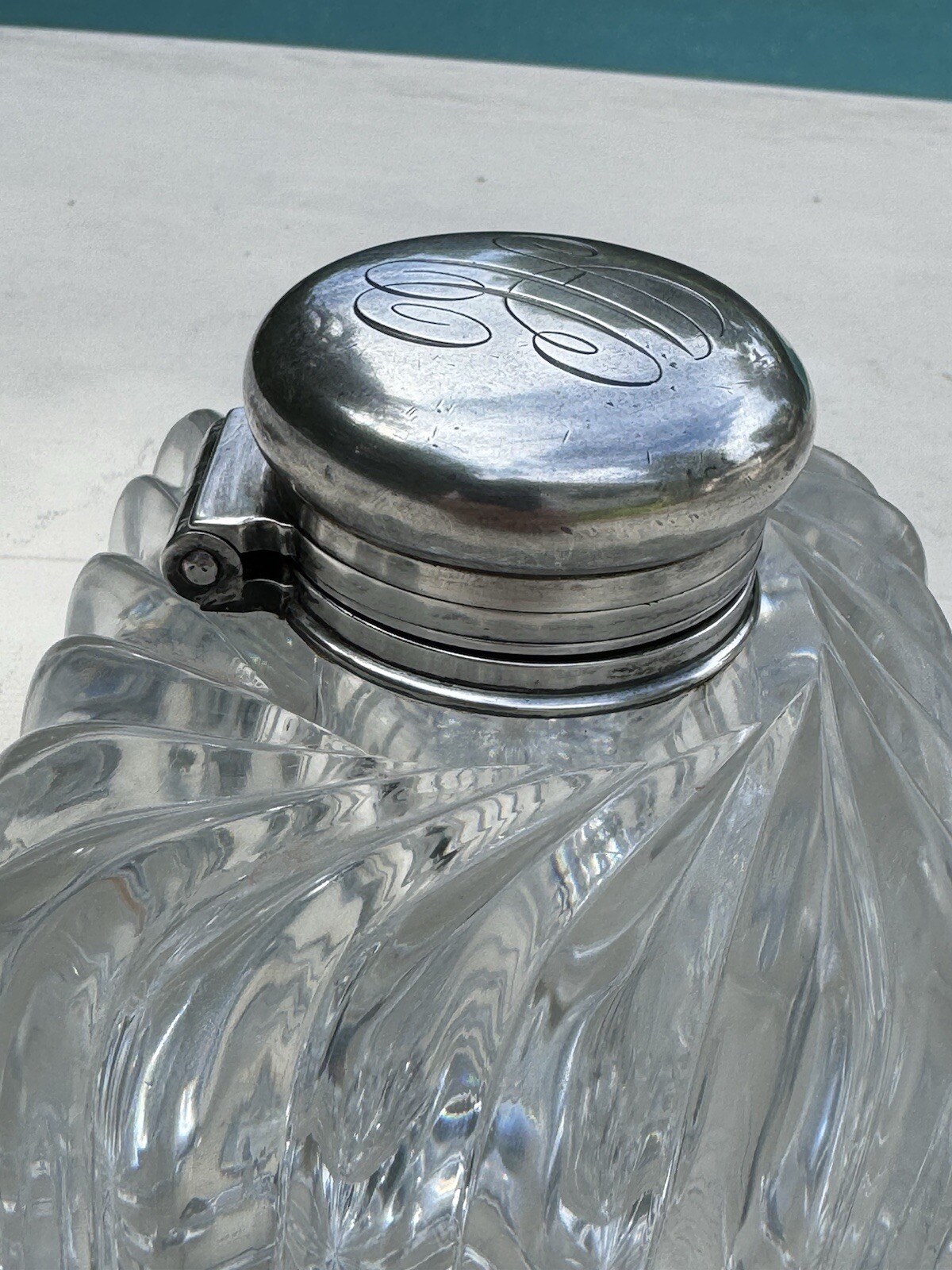 19th Century Tiffany & Co Sterling Silver and Cut Crystal 3.75” Inkwell and Cap