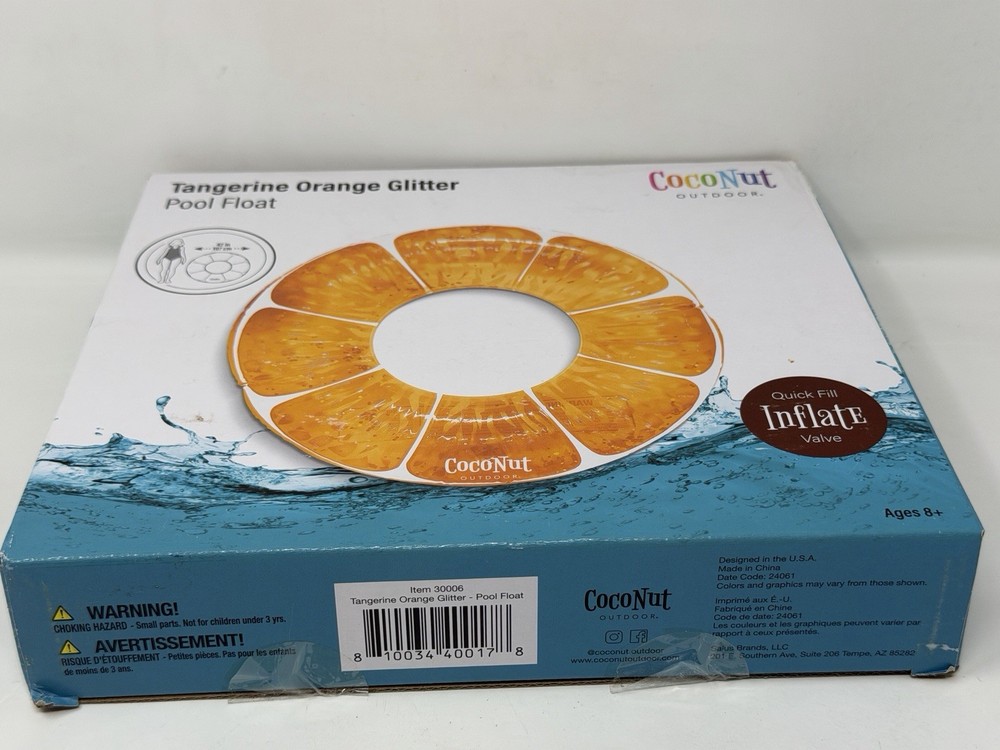 CocoNut Float Tangerine Orange Glitter Pool Float – Inflatable Ring Float 3.5 ft