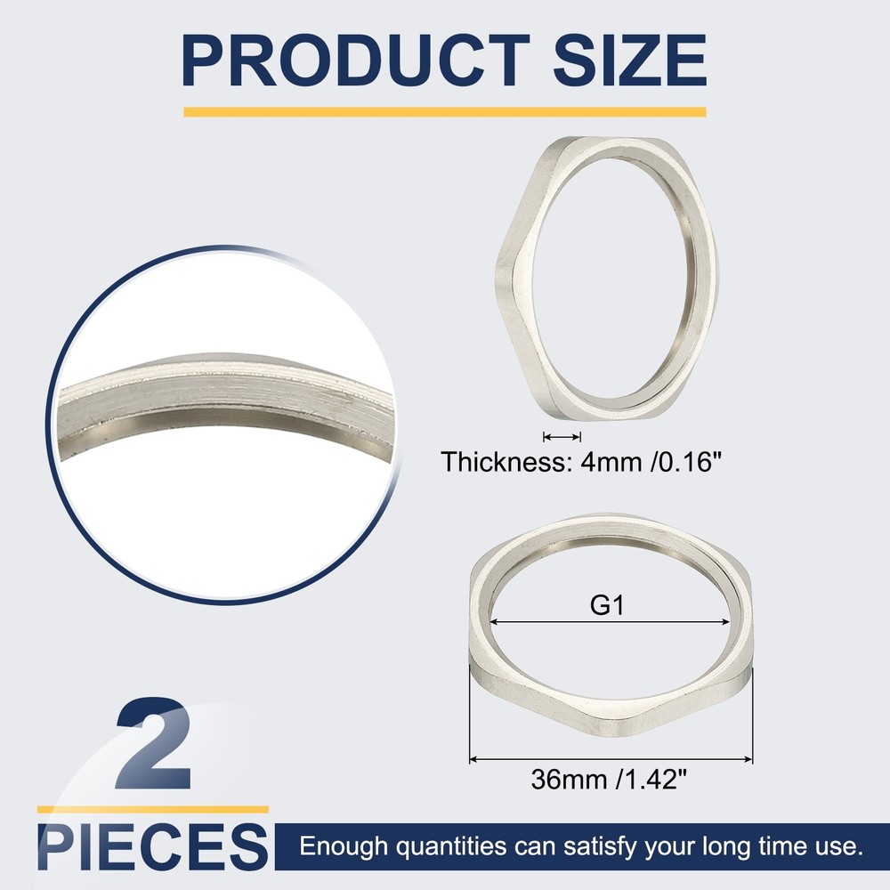 2Pcs BSPP Cast Pipe Fitting Hex Locknut Nickel Plated Copper G1
