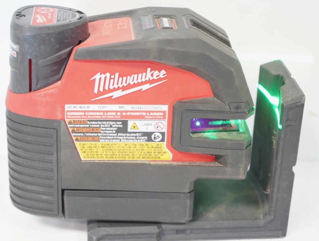 Milwaukee 3624-20 M12 Green Cross Line & 4-Points Laser w/Battery