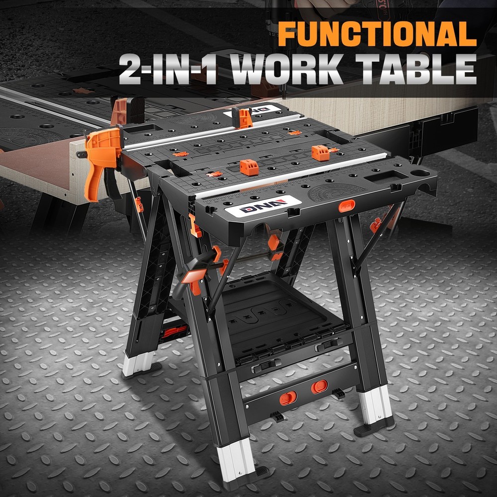 Portable Multi-Function Folding Work Table Sawhorse Quick Clamps Tool Workbench