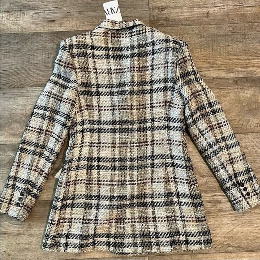 ZARA Wool-Blend Double Breasted Plaid Blazer NWT