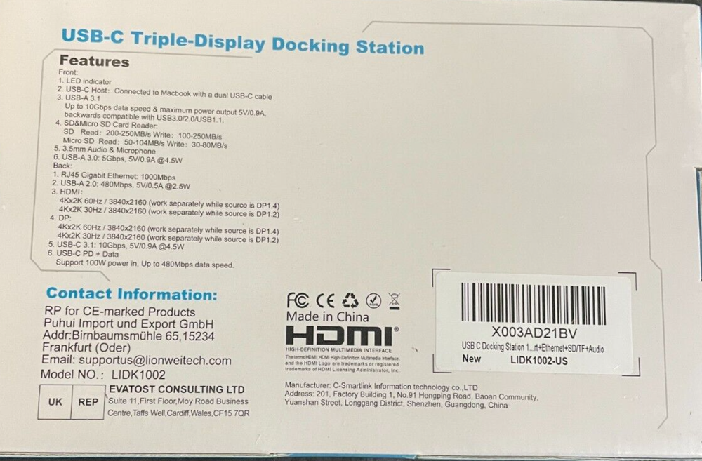 LIONWEI USB-C Triple-Display Docking Station New Sealed