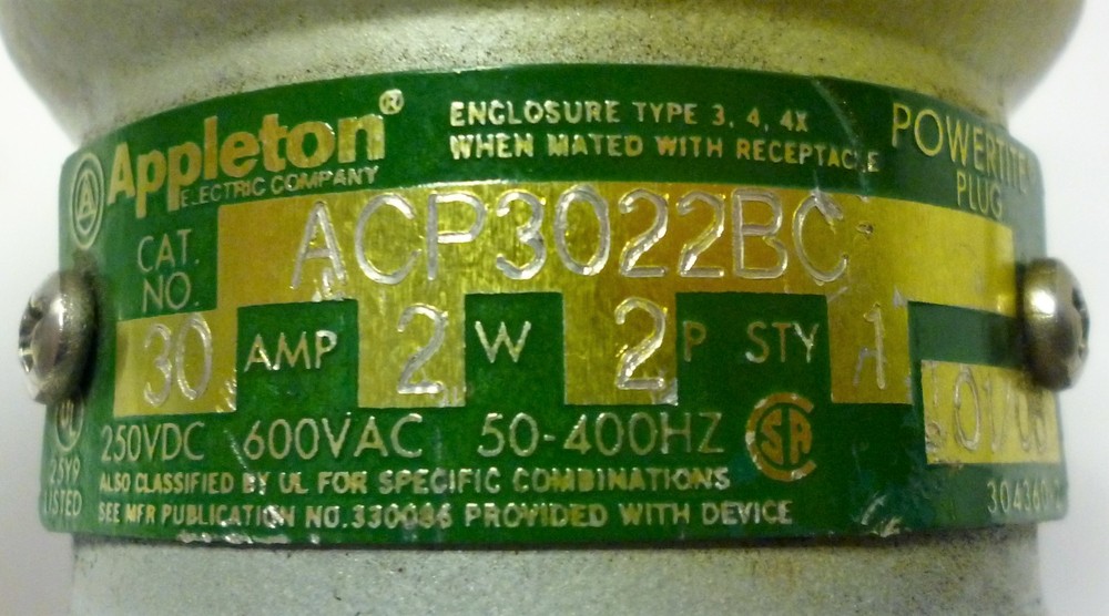 Appleton Electric ACP3022BC Electrical Plug
