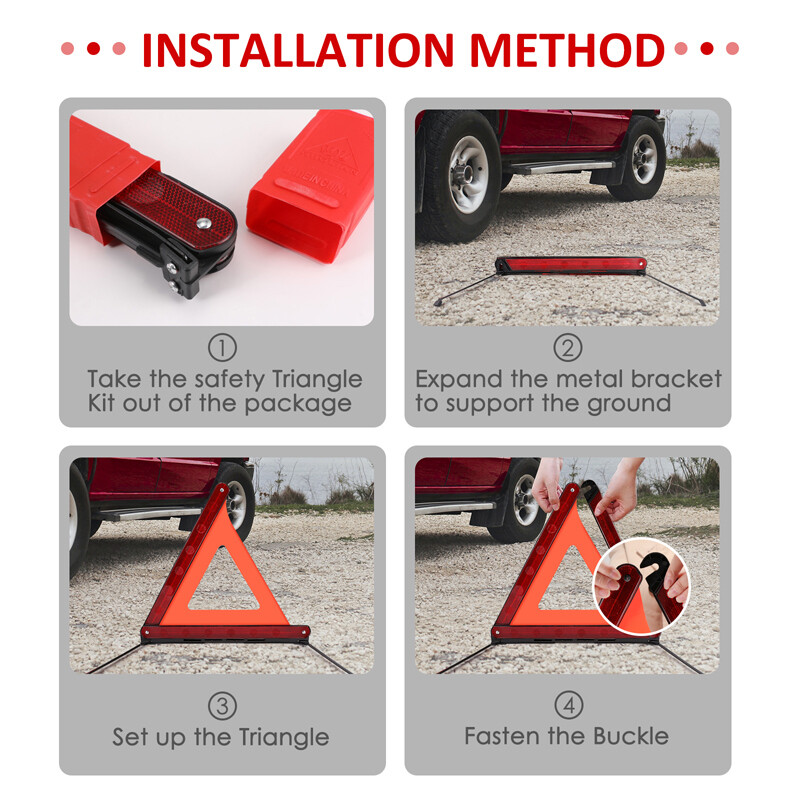 3PCS Car Emergency Warning Triangle DOT Approved Reflective Safety Roadside Kit