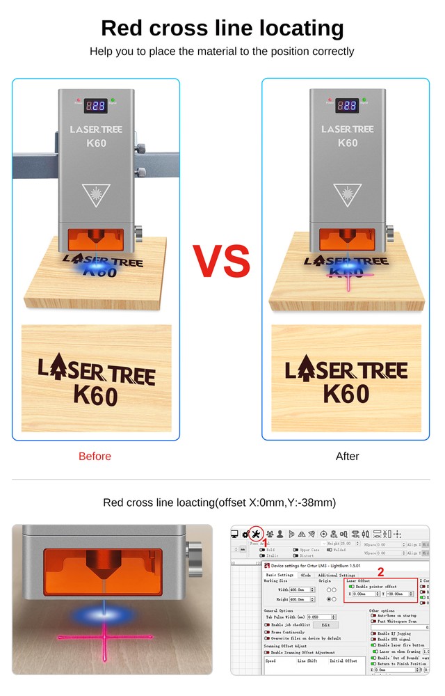 K60 Upgrade 60W Optical power Laser Module for Engraving &Cutting DIY