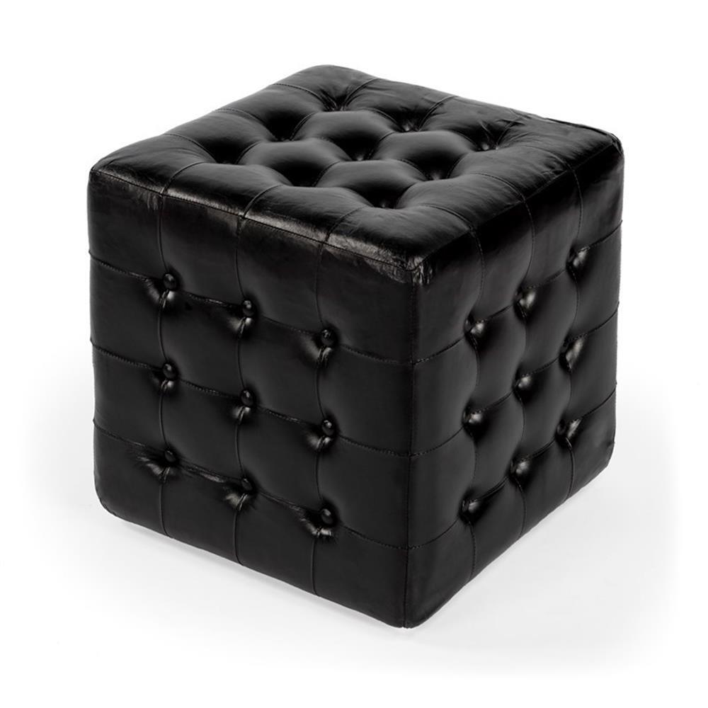 Beaumont Lane Black Leather Ottoman