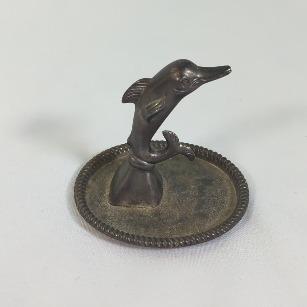 Vintage Silver Plated Dolphin Ring Jewelry / Trinket Tray