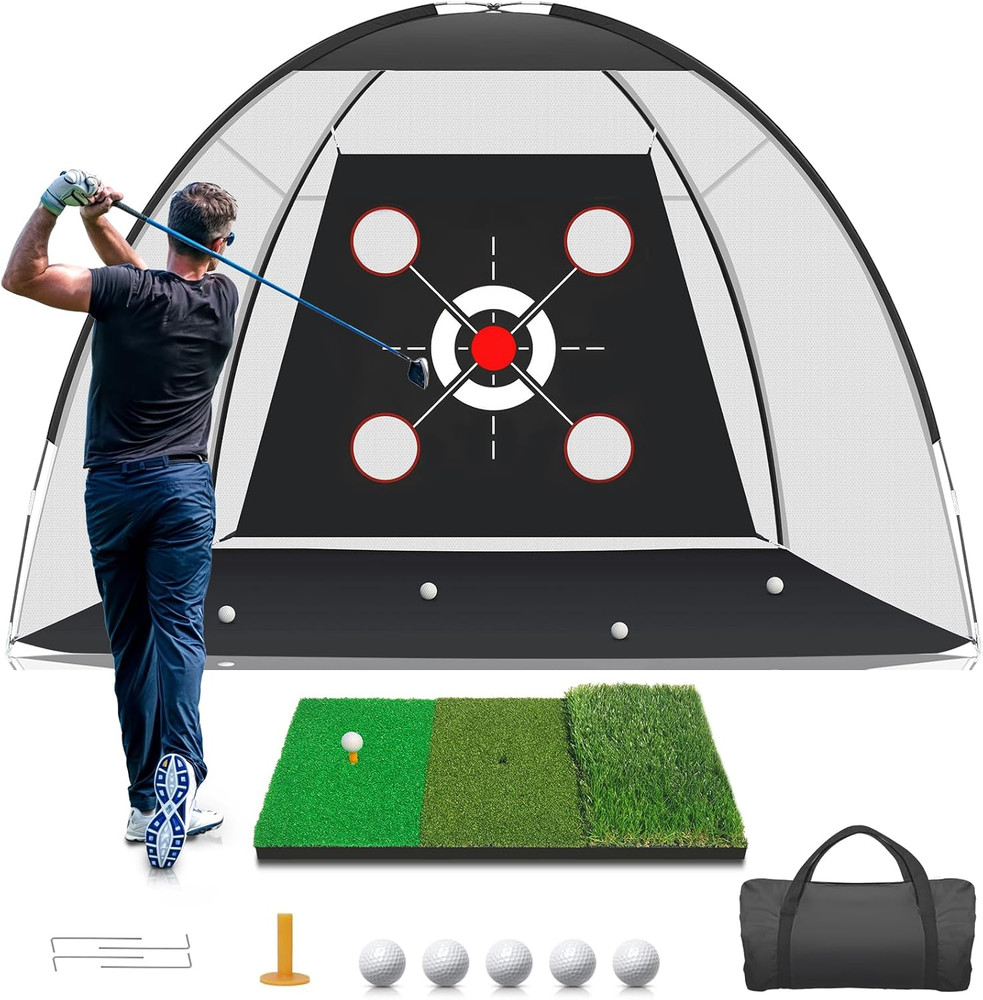 GOLF NET WITH PRACTICE MAT-Golf Hitting Aid Nets 10X7Ft for Backyard Driving