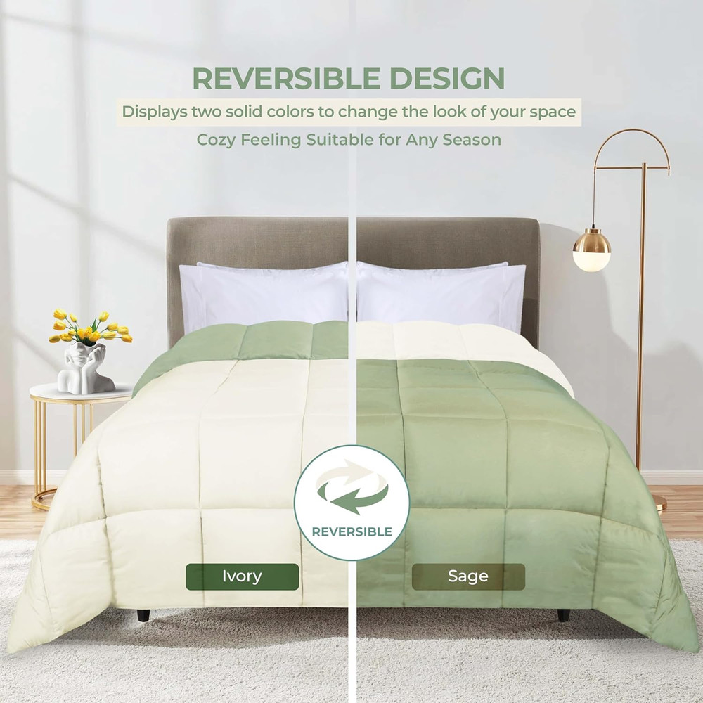 Reversible down Alternative Comforter, Medium Weight Bedding for All Season Use,