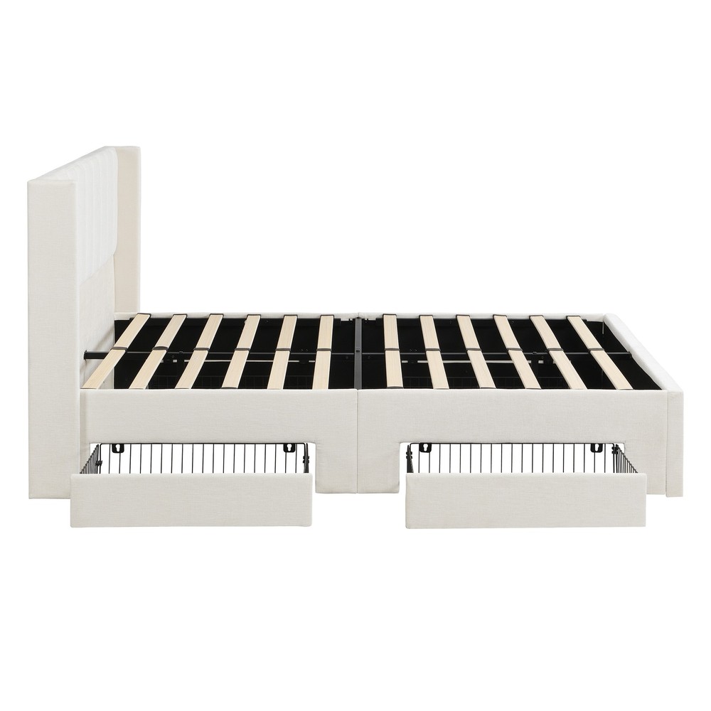 Large-capacity upholstered storage bed with drawers,Beige,Queen