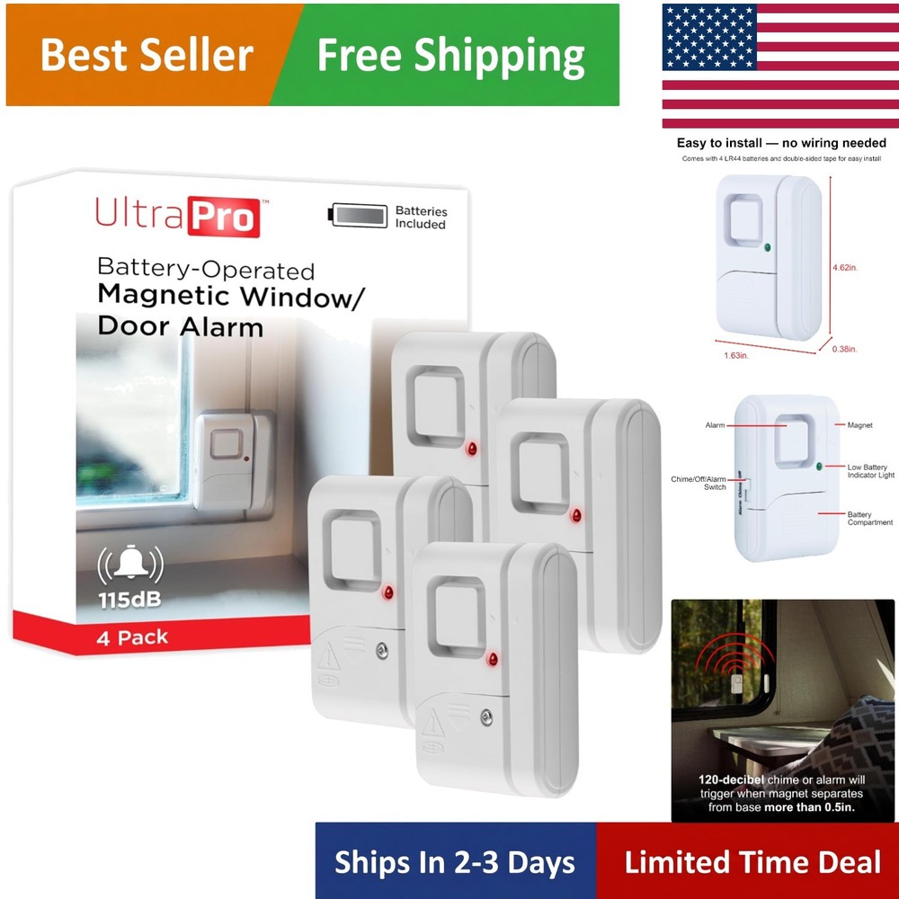 120dB Personal Security Window & Door Alarm Set - 4-Pack Wireless Protection