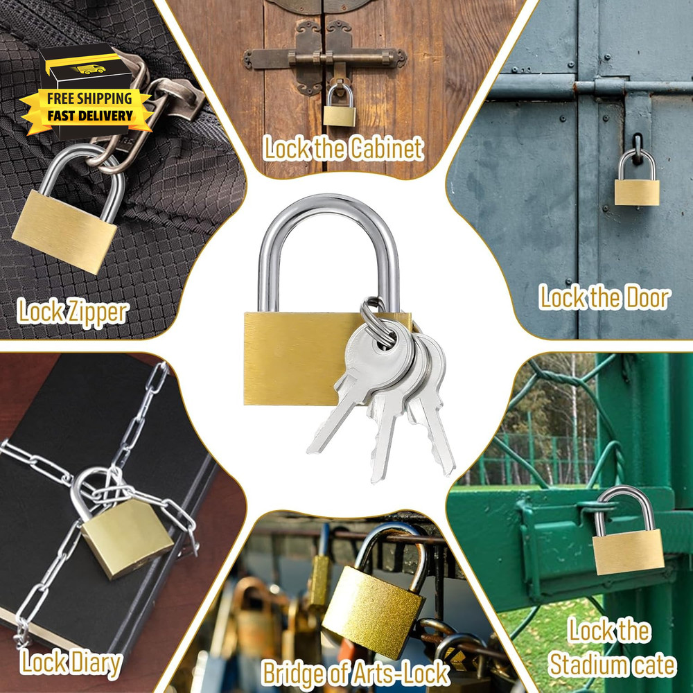 4 Pcs Small Lock, Small Solid Brass Keyed Padlocks, 20Mm + 25Mm Gym Locker Lock,