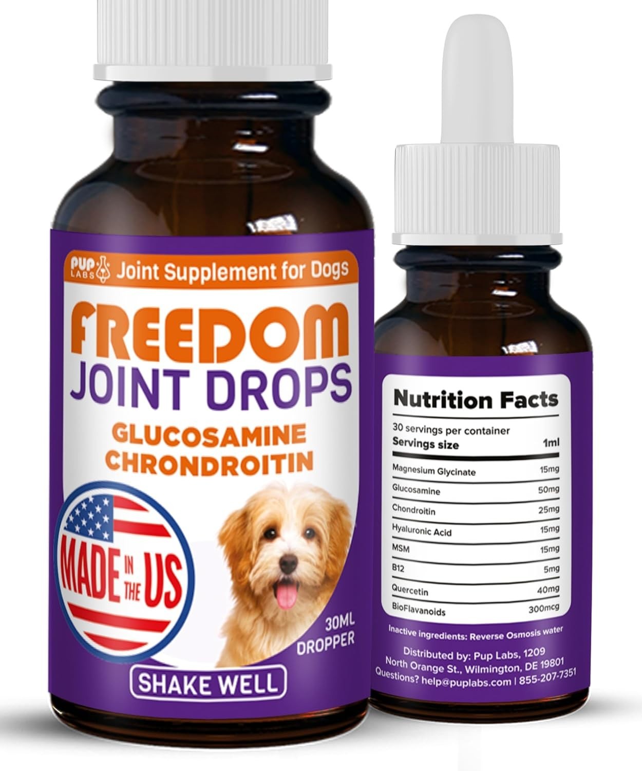 Freedom Joint Drops for Dogs with Hyaluronic Acid, MSM, Glucosamine, & Chon....
