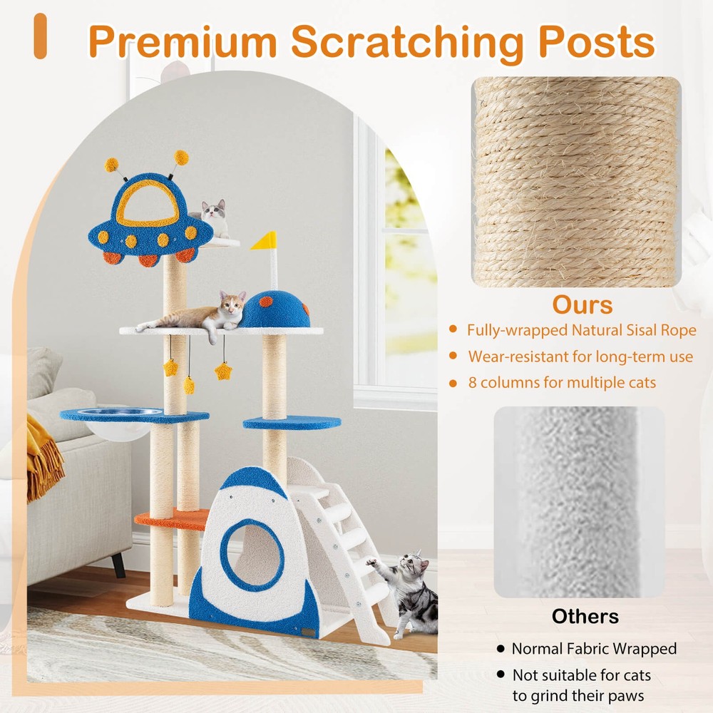 Space Theme Cat Tree w/ Sisal Covered Scratching Posts UFO-shaped Top Perch