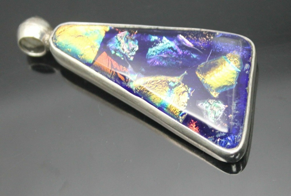 AMAZING MULTICOLORED DICHROIC GLASS SOLID STERLING SILVER SLIDE PENDANT
