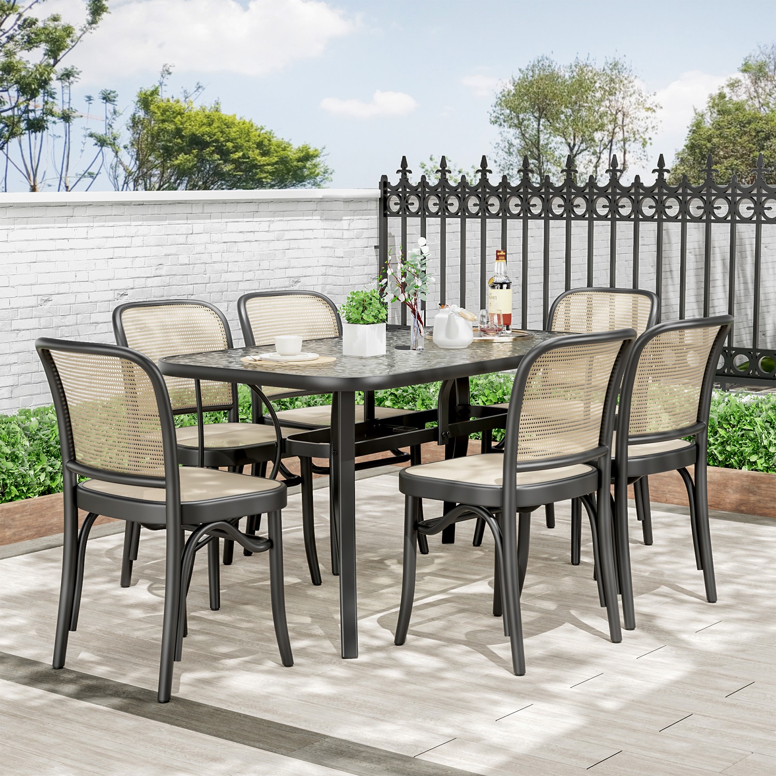 Patio Dining Table Garden Rectangular Tempered Glass Table for Patio & Backyard