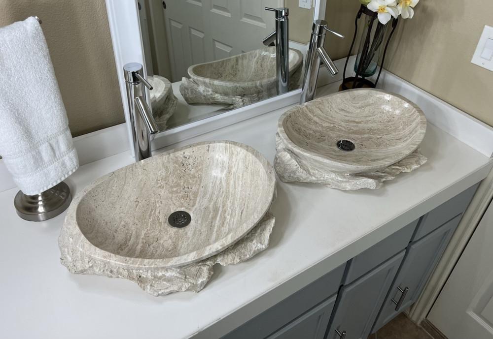 2 Travertine Sinks / Bathroom Sinks / Vessel Sinks / Stone Sinks / Vanity Sinks