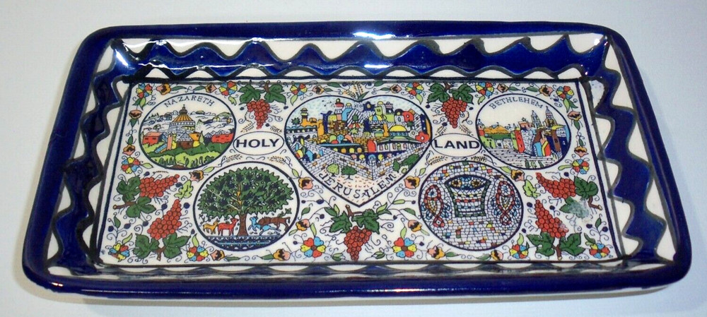 Vintage Jerusalem Handmade Ceramic Tray Trinket Dish