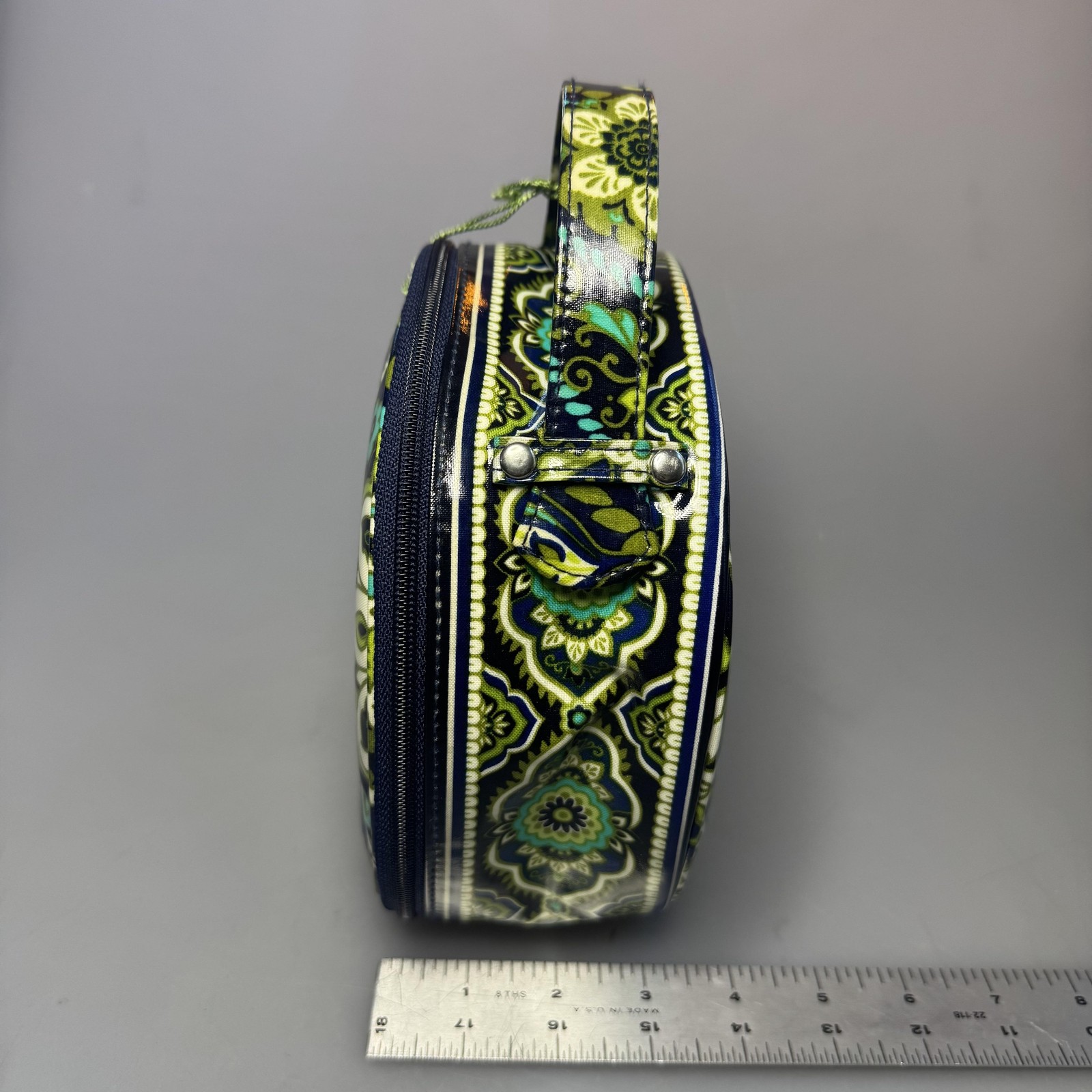 Vera Bradley Hatbox Cosmetic Bag Rhythm & Blues Blue Green Print Travel Case