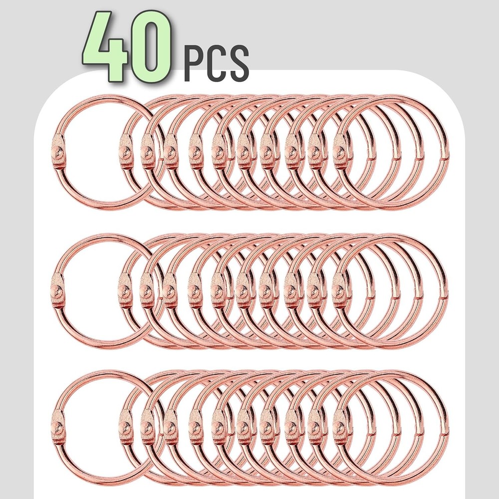 Versatile Rose Gold Binder Rings 40 Pack - 1 Inch for Secure Document Binding