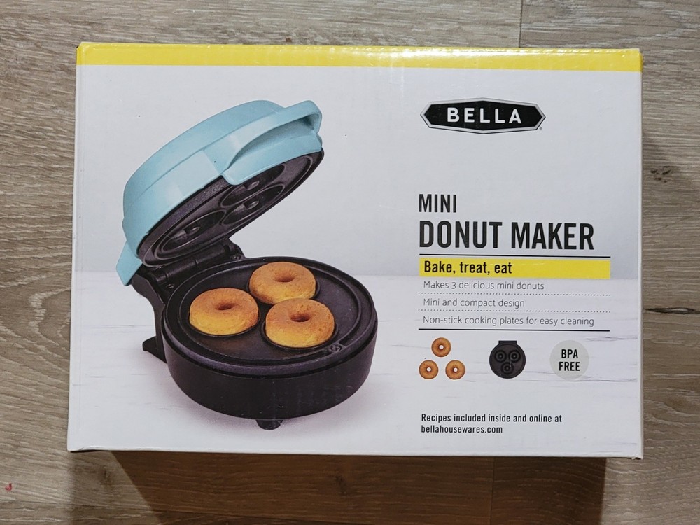 Bella Mini Donut Maker 3 Mini Bite Size, Non-Stick, Turquoise Blue