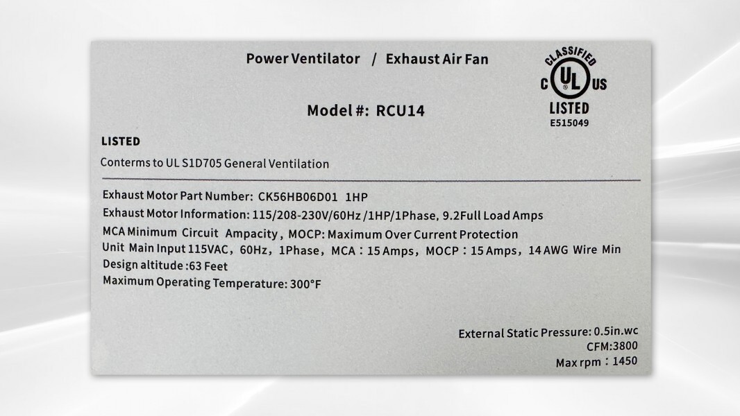 NEW Commercial Exhaust Fan Restaurant Supply 1HP 2100-3900 CFM 110V 60HZ NSF