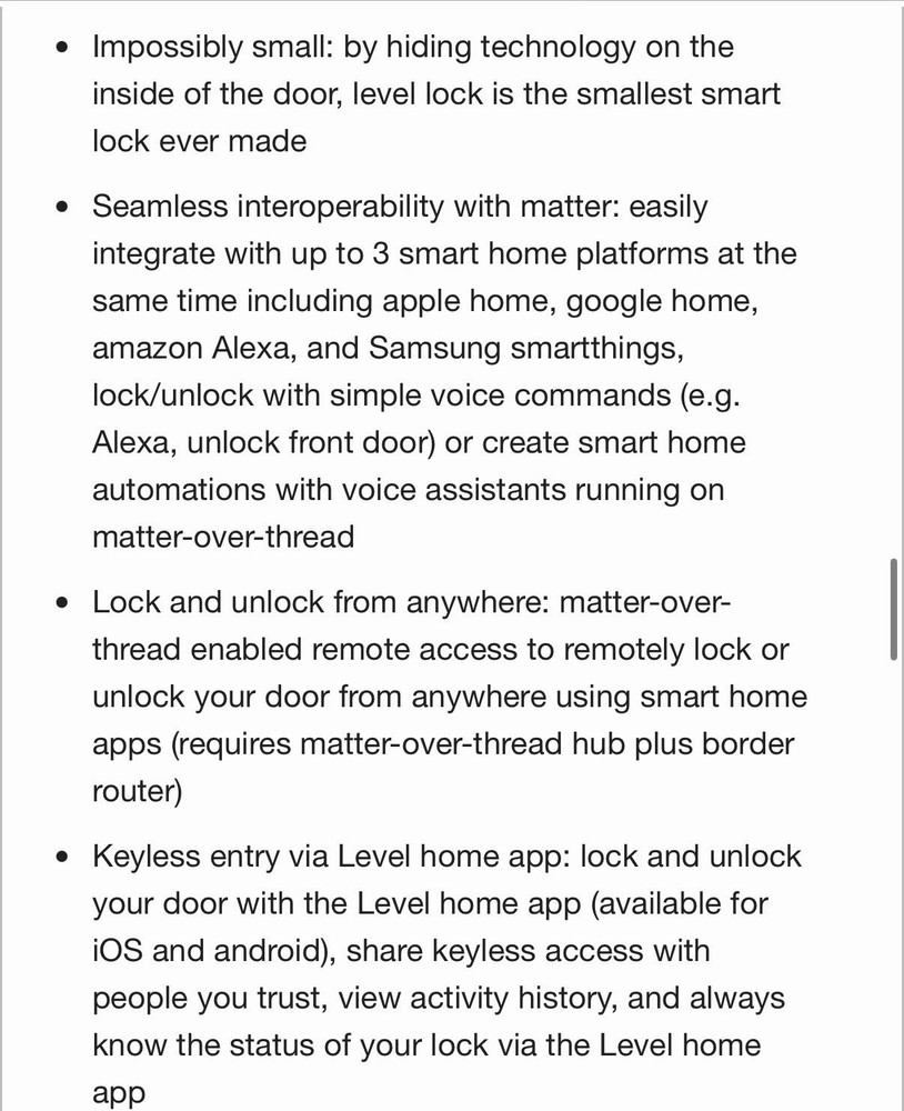New! Level Lock (Matter) Matte Black Matter-Over-Thread Smart Lock