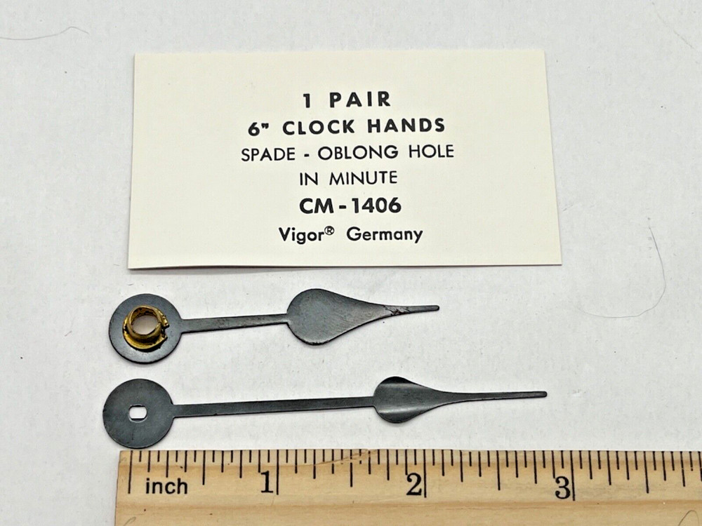 NOS VIGOR CM-1406 Spade Replacement Clock Hands Oblong Hole. For 6" Clock Dial