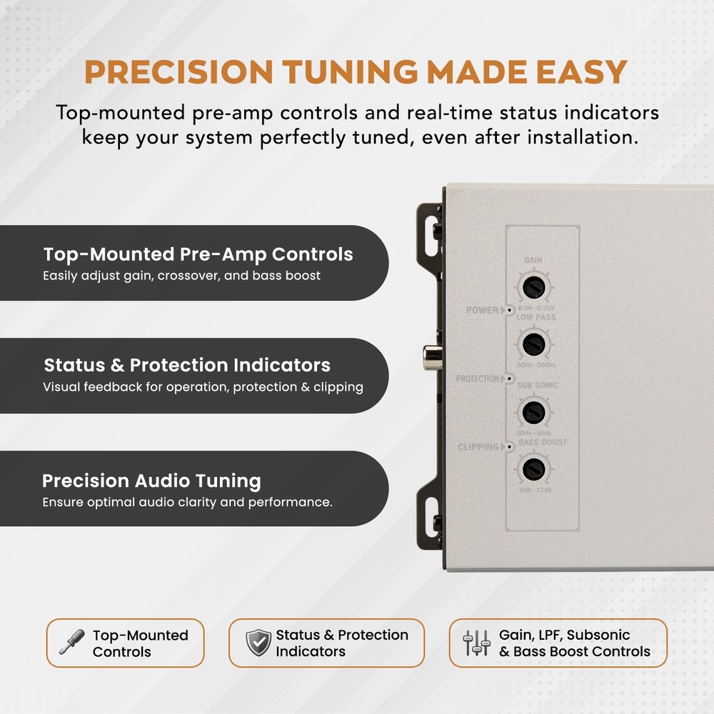 Precision Power PHT1.2000 | Class D Monoblock Car Amplifier, 2000W RMS @ 1 Ohm,