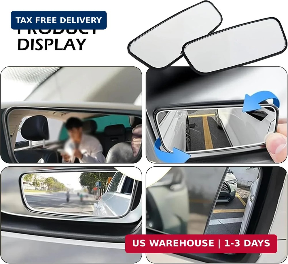 2 PCS Blind Spot Mirror, Framed Rectangular Adjustable Blind Spot Mirror, HD Gla