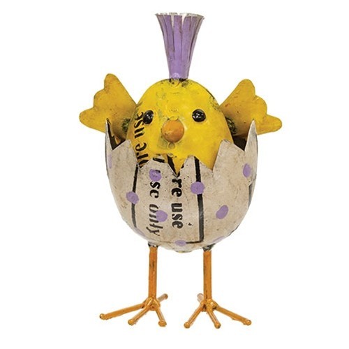 NEW PRIMITIVE BABY CHICK in EGG FIGURE RECYCLED METAL 6.75"Tx4.5"Wx3"D EASTER