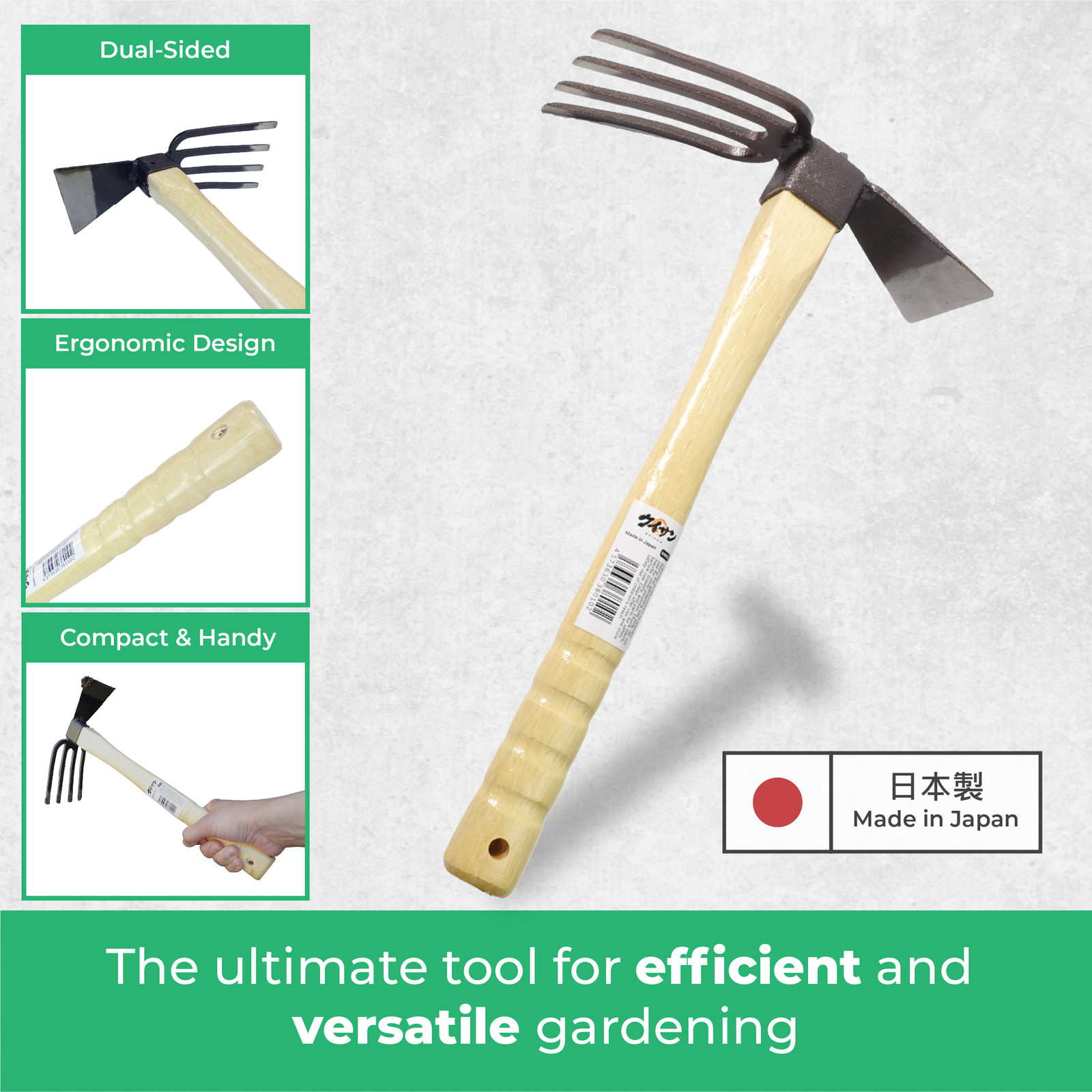 KUISUN Japanese Dual Sided Garden Cultivator – Handcrafted Garden Hoe & Tiller